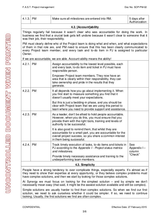 standard operating procedure sop for project scheduling